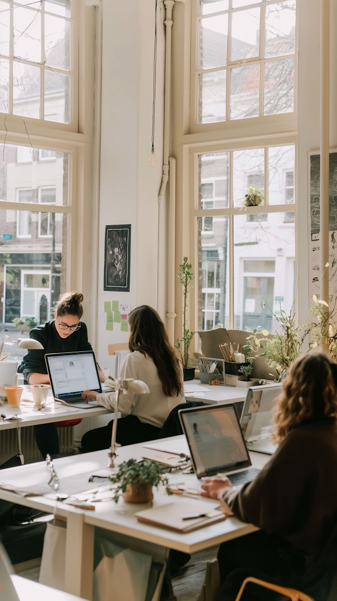 Workspace with team collaborating